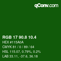 カラーコード: RGB 17 90.8 10.4 | qconv.com