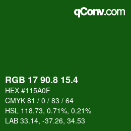 カラーコード: RGB 17 90.8 15.4 | qconv.com