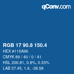 カラーコード: RGB 17 90.8 150.4 | qconv.com