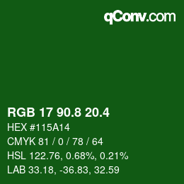 カラーコード: RGB 17 90.8 20.4 | qconv.com