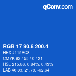 カラーコード: RGB 17 90.8 200.4 | qconv.com