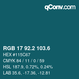 カラーコード: RGB 17 92.2 103.6 | qconv.com