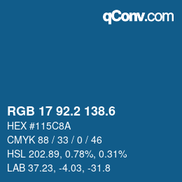 カラーコード: RGB 17 92.2 138.6 | qconv.com