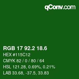 カラーコード: RGB 17 92.2 18.6 | qconv.com