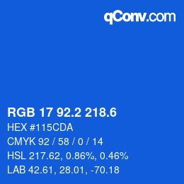 カラーコード: RGB 17 92.2 218.6 | qconv.com
