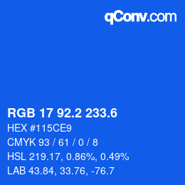 カラーコード: RGB 17 92.2 233.6 | qconv.com