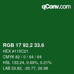 カラーコード: RGB 17 92.2 33.6 | qconv.com