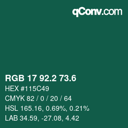 カラーコード: RGB 17 92.2 73.6 | qconv.com
