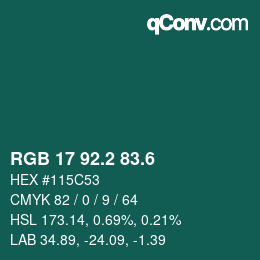 カラーコード: RGB 17 92.2 83.6 | qconv.com