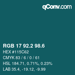 カラーコード: RGB 17 92.2 98.6 | qconv.com