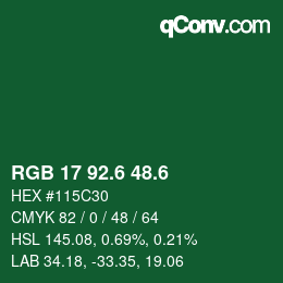 カラーコード: RGB 17 92.6 48.6 | qconv.com
