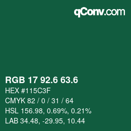 カラーコード: RGB 17 92.6 63.6 | qconv.com