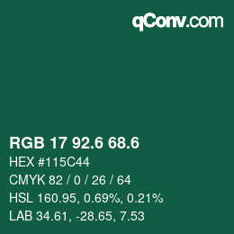 カラーコード: RGB 17 92.6 68.6 | qconv.com