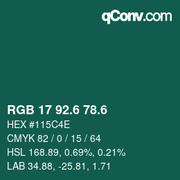 カラーコード: RGB 17 92.6 78.6 | qconv.com