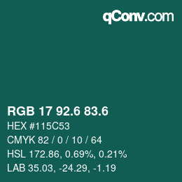 カラーコード: RGB 17 92.6 83.6 | qconv.com