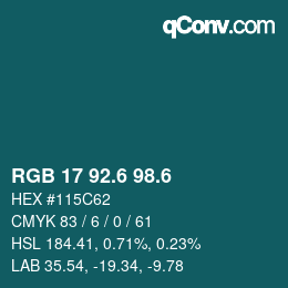 カラーコード: RGB 17 92.6 98.6 | qconv.com