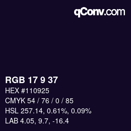 Farbcode: RGB 17 9 37 | qconv.com