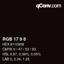 Color code: RGB 17 9 8 | qconv.com