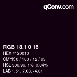 カラーコード: RGB 18.1 0 16 | qconv.com