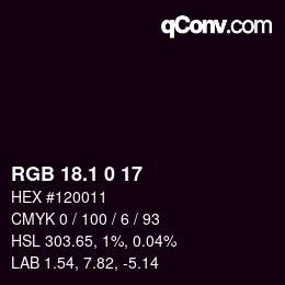 カラーコード: RGB 18.1 0 17 | qconv.com