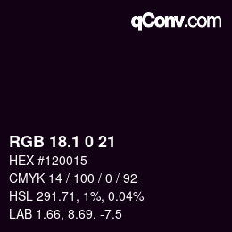 カラーコード: RGB 18.1 0 21 | qconv.com