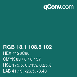 Color code: RGB 18.1 108.8 102 | qconv.com