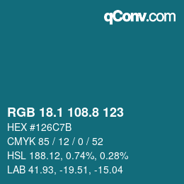 Color code: RGB 18.1 108.8 123 | qconv.com