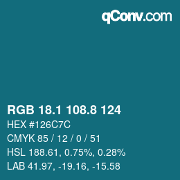 カラーコード: RGB 18.1 108.8 124 | qconv.com
