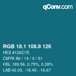 カラーコード: RGB 18.1 108.8 126 | qconv.com