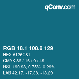 カラーコード: RGB 18.1 108.8 129 | qconv.com