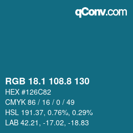 カラーコード: RGB 18.1 108.8 130 | qconv.com