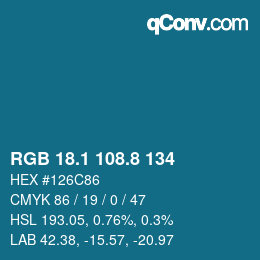 カラーコード: RGB 18.1 108.8 134 | qconv.com