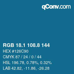 カラーコード: RGB 18.1 108.8 144 | qconv.com