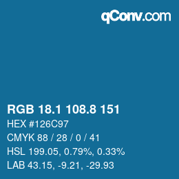 カラーコード: RGB 18.1 108.8 151 | qconv.com