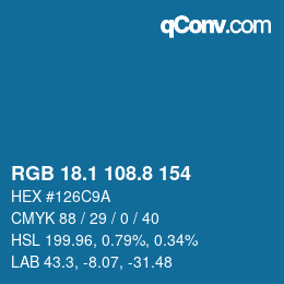 Color code: RGB 18.1 108.8 154 | qconv.com