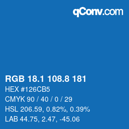 カラーコード: RGB 18.1 108.8 181 | qconv.com