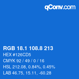 Color code: RGB 18.1 108.8 213 | qconv.com