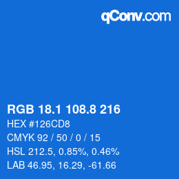 カラーコード: RGB 18.1 108.8 216 | qconv.com