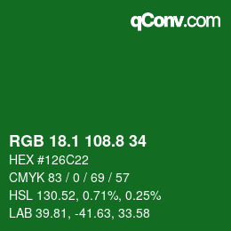 カラーコード: RGB 18.1 108.8 34 | qconv.com