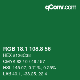 カラーコード: RGB 18.1 108.8 56 | qconv.com