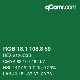 カラーコード: RGB 18.1 108.8 59 | qconv.com