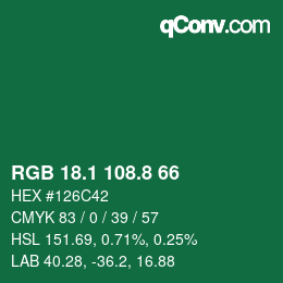 カラーコード: RGB 18.1 108.8 66 | qconv.com