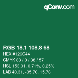 カラーコード: RGB 18.1 108.8 68 | qconv.com