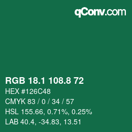 カラーコード: RGB 18.1 108.8 72 | qconv.com