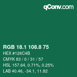 カラーコード: RGB 18.1 108.8 75 | qconv.com