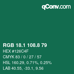 カラーコード: RGB 18.1 108.8 79 | qconv.com