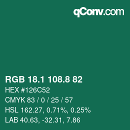 カラーコード: RGB 18.1 108.8 82 | qconv.com