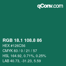 カラーコード: RGB 18.1 108.8 86 | qconv.com