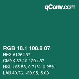 カラーコード: RGB 18.1 108.8 87 | qconv.com