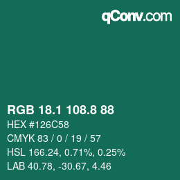 Color code: RGB 18.1 108.8 88 | qconv.com